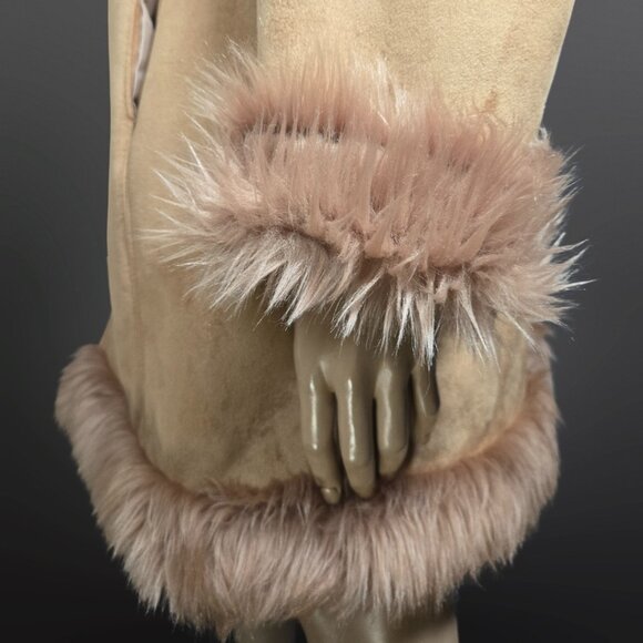 Vintage 90s Penny Lane Coat Beige Faux Fur Faux Suede Size L Knee Length Boho - Picture 8 of 12